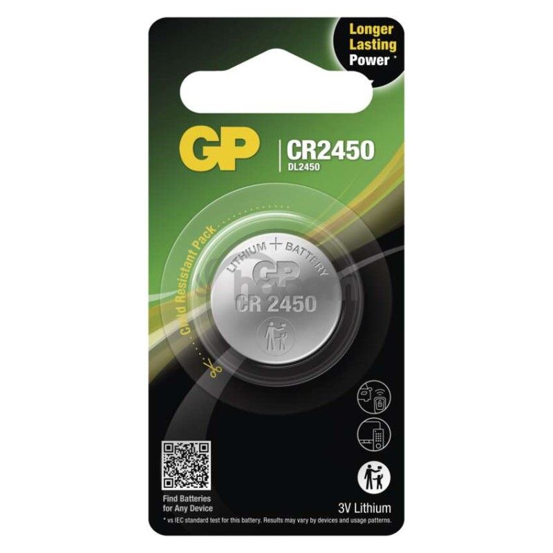 Lítiová gombíková batéria GP CR2450, 1 ks B15851 Lítiová gombíková batéria GP CR2450, 1 ks B15851