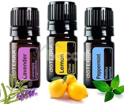 tartovacia sprava olejov doTERRA, 1x mta pieporn 5 ml, 1x levandua 5 ml, 1x citrn 5 ml Starter Trio Kit