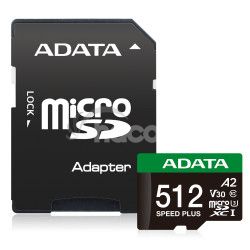 ADATA 512GB MicroSDXC UHS-I U3 V30 + adaptr UD512GUI3V30A2SP-RA1