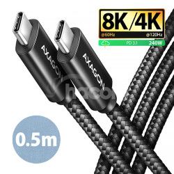 AXAGON BUCM4X-CM05AB NewGEN+ kbel USB-C <-> USB-C, 0.5m, USB4 Gen 32, PD 240W 5A, 8K HD, ALU, oplet BUCM4X-CM05AB