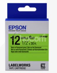 Epson Label Cartridge Fluorescent LK-4GBF Black/Green 12mm (9m) C53S654018