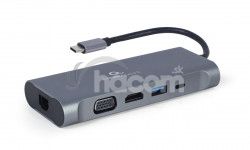 Gembird USB-C 7v1 multiport USB 3.0 + HDMI + VGA + PD + taka kariet + stereo audio A-CM-COMBO7-01