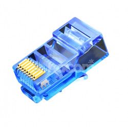 Konektor UTP RJ45 lanko / licna, pozlten 3u, Cat5e, modr, 10ks RJ45 - modr