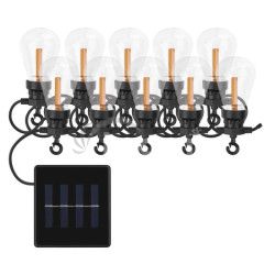 LED sveteln reaz so solrnym panelom  10x prty iarovky, 5 m, vonk. aj vnt., vintage DCPV02