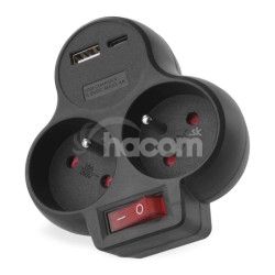 Rozboovacia zsuvka 2, vyp., 1USB-A+1USB-C, ierna P0078