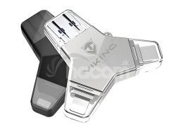VIKING USB FLASH DISK 3.0 4v1 64GB, s koncovkou APPLE LIGHTNING, USB-C, MICRO USB, USB3.0, ierna VUFII64B