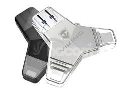 VIKING USB FLASH DISK 3.0 4v1 64GB, s koncovkou APPLE LIGHTNING, USB-C, MICRO USB, USB3.0, strieborn VUFII64S