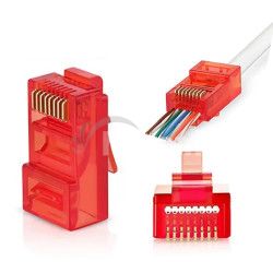 W-star Konektor UTP RJ45EZ Cat5e100ks pozlten, erven, pass through RJ45EZ5RS RJ45EZ5RS