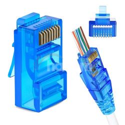 W-star Konektor UTP RJ45EZ Cat5e100ks pozlten, modr, pass cez ethernet RJ45EZ5BS RJ45EZ5BS